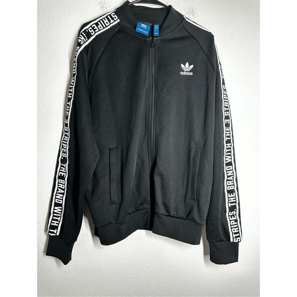 Adidas Men’s Track Full Zip Black White Logo Size L